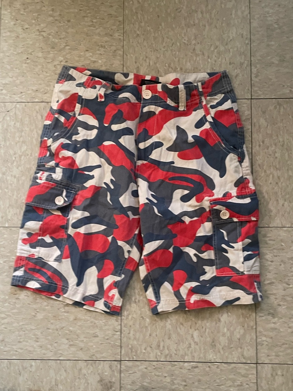 Revolution Red, Navy & Cream Camouflage Cargo Shorts